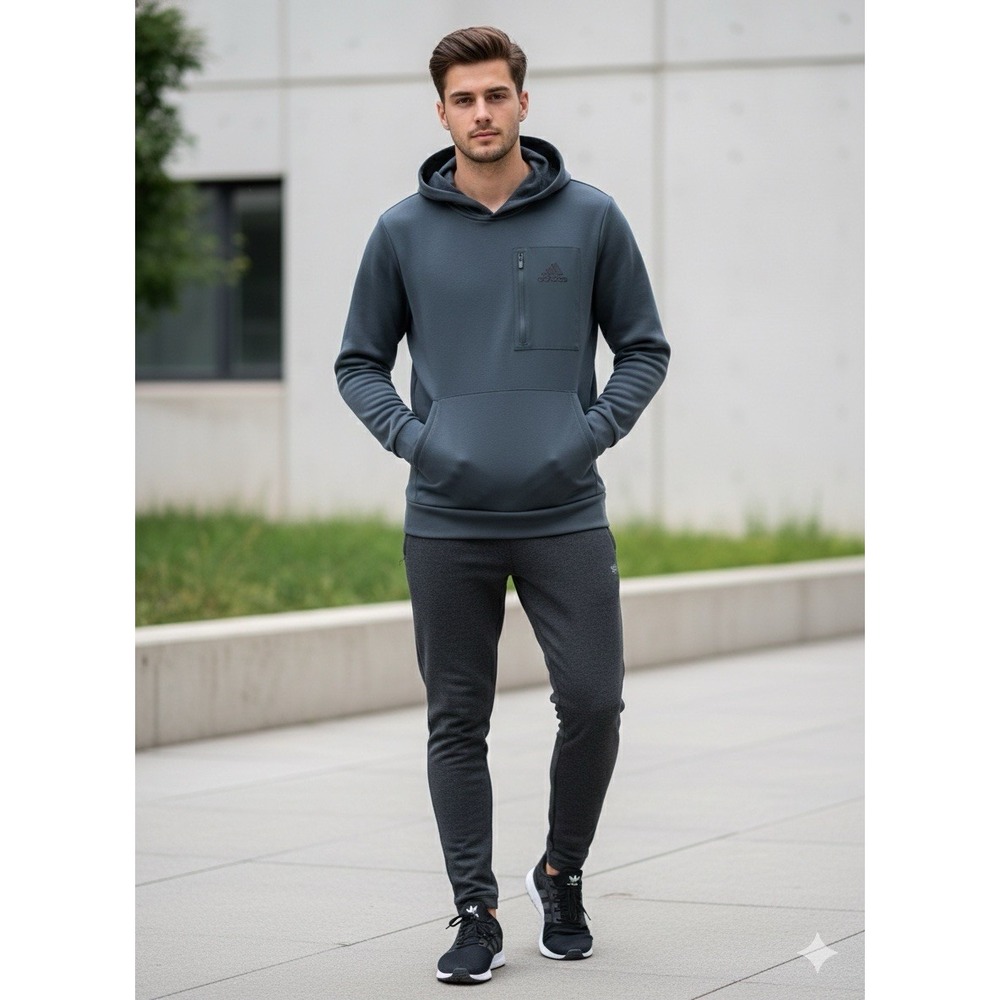 ADIDAS Gorpcore Tech Fleece‎ Hoodie Dark Charcoal Grey Zipper Pocket Small